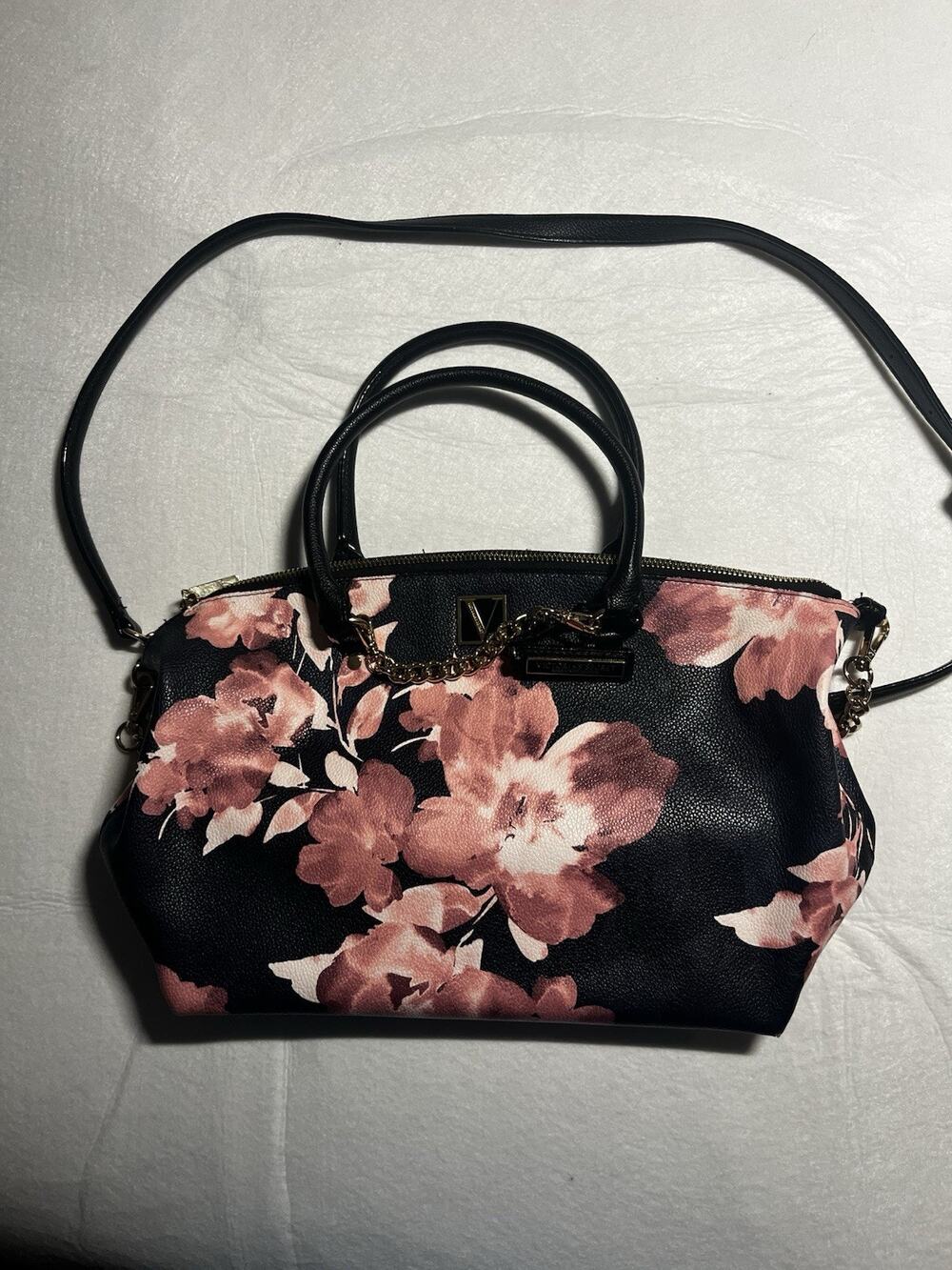Victoria’s Secret Bond Street London Floral Satchel Crossbody Bag Black Pink Gld